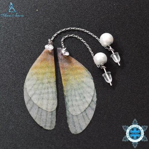 Ann & Snow 925 Sterling Earrings Long Drop Butterfly With Pearl And Cubic Zircon Stone Fine Jewelry For Office Lady