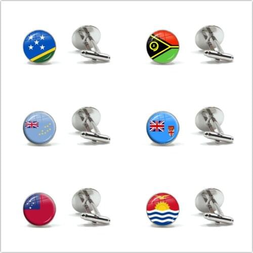 Solomon Islands,Vanuatu,Tuvalu,Fiji,Samoa,Kiribati,Tonga National Flag 16 Glass Cabochon Cufflinks Button for Shirt Gift