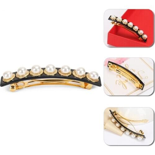 Vintage Pearl Hair Barrette Exquisite Cellulose Acetate Embellished White Pearl Hair Clips