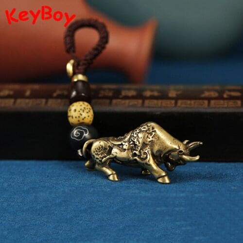 Zodiac Animal Bull Keychain Pendants Vintage Brass Woven Rope Car Key Chain Lucky Hanging Jewelry Fashion Keyring Backpack Decor