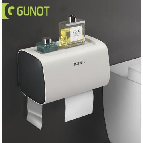GUNOT Waterproof Toilet Paper Holder Wall Mounted Tissue Box Double Layer Shelf For Bathroom Multifunction Paper Storage Box