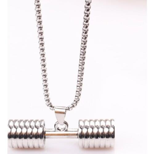 High Quality Weight 26g Fitness Gym Bodybuilding Sport Dumbbell Barbell Long Pendant Necklaces Men Women Jewelry