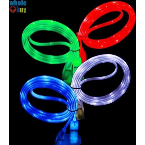 High Quality 4 Colors Beautiful 1M LED Light USB Cable EL shine Light Charger Data Sync Cord For iPhone Samsung 100pcs/lot