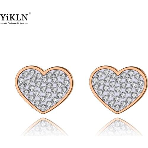 YiKLN Trendy Stainless Steel Black/White Rhinestone Bohemia Earrings Jewelry CZ Crystal Heart Earrings For Women Girl YE20036