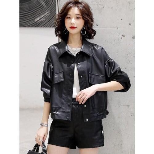 2021 Spring New Women Fashion Plus PU Leather Soft Zipper Jackets Thick Plush Lining Loose Coat Moto Bikers Punk Female Jacket