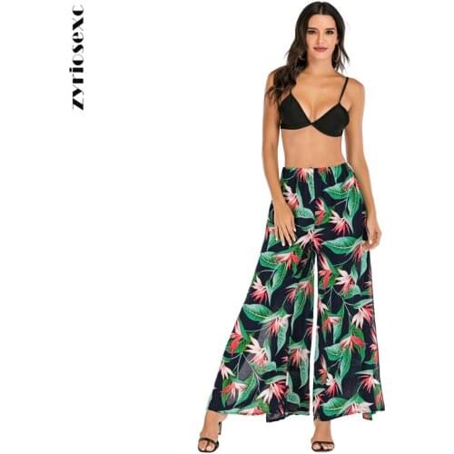 ZY Lady Summer Hot High Elastic Waist Cover-Ups Women Mesh Sheer Fishnet Pant Trousers Bikini Cover Up Beach Bathing Suit Split