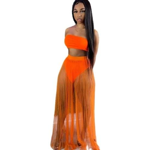 Summer Boho 2 Piece Set Women Festival Clothing Solid Sleeveless Crop Top Midi Skirt Matching Sets Sexy Two Piece Club Outfits