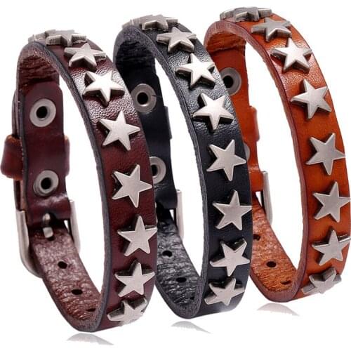 Punk Retro Jewelry New Five-pointed Star Leather Bracelet Bracelet Bar Street Dance Accessories
