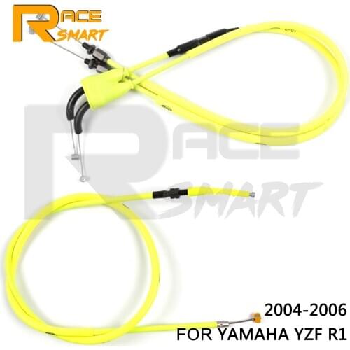 1Set Motorcycle Throttle Cables & Clutch Cable Steel Wire Line For YAMAHA YZFR1 2004-2006 2005 YZF R1 YZF-R1 04-06 Black Yellow