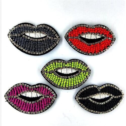 1Pcs Handmade bead Lips Beaded Patch for Clothing Iron on Beading Applique Clothes Shoes Bags Decoration Patch DIY Apparel