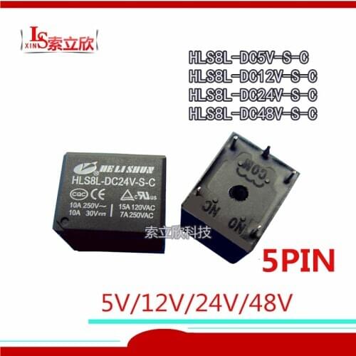 10PCS 100%Original New Relay HLS8L-DC24V-S-C HLS8L-DC12V-S-C HLS8L-DC48V-S-C HLS8L DC12V S C 12V 24V 5V 48V 5PIN 10A 24VDC