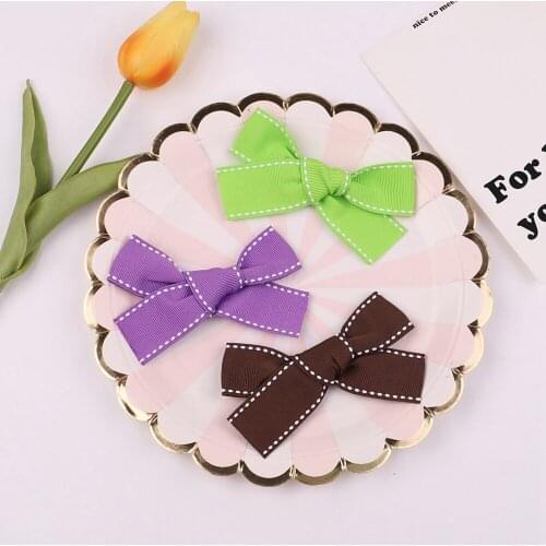 2Pcs/Set Solid Color Stitch Ribbon Bows Hair Clip For Kids Girls Boutique Handmade Hairpins Barrettes Headwear Hair Accessories