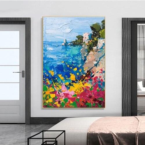 Abstract Mediterranean Landscape Oil Painting On Canvas Handmade Modern Wall Art Painting For Home Wall Decor No Frame