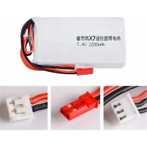 7.4V 2200mAh Lipo Battery for FrSky Taranis Q X7 Dx6e Dx6 Transmitter Spektrum DX8 Rc Spare Part 2S Rechargeable Battery 2Pcs