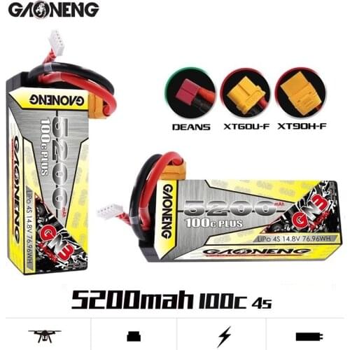 GNB 14.8V 5200mAh 4S 100C PLUS 5.0mm Bullet Hardcase Rechargeable Battery XT90/XT60/TPlug for 1:8 1/8 four drive off-road RC Car