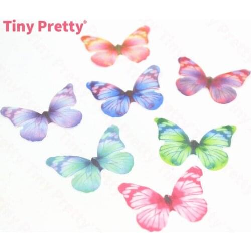 40PCS Sheer Silk Butterflies 38mm Organza Butterfly Appliques for Baby Hair Accessory, DIY Jewelry Making, Party Supplies