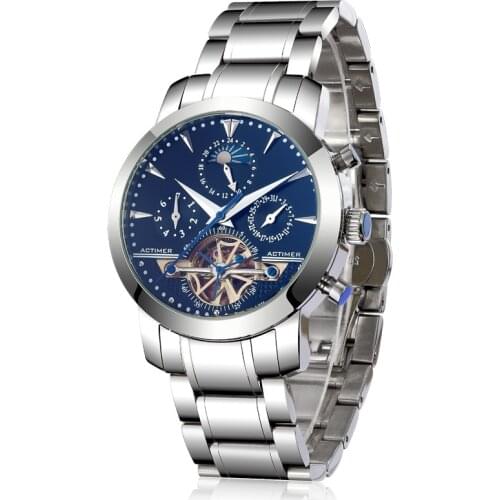 Automatic mechanical perspective mechanical watch multifunctional menswear stainless steel astrological mechanical watch