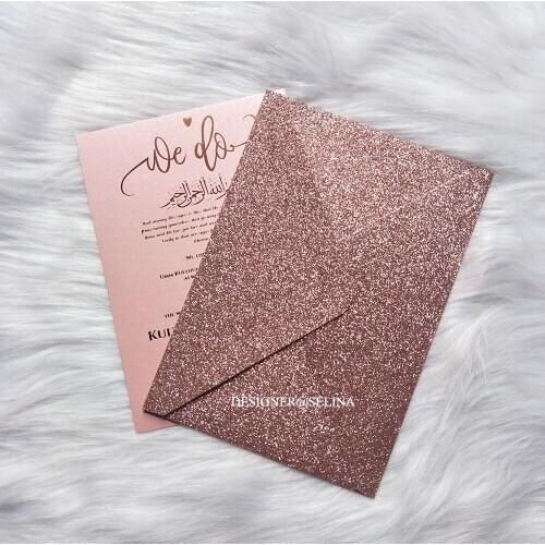 Free Shipping 25X Pink Gold Glitter Wedding Invitation Card Envelope Gold Silver Lined Envelopes Pear Paper Celebration Favors