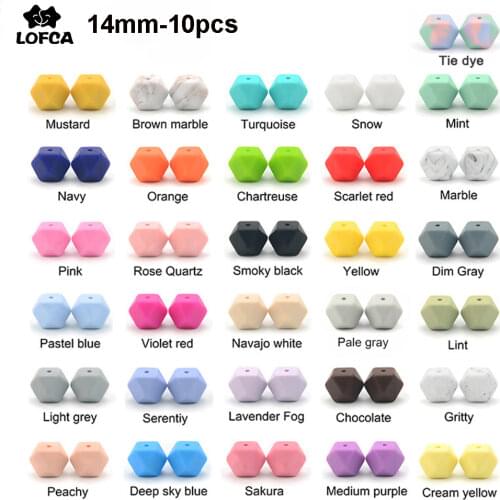 LOFCA 10PCS Silicone Beads Food Grade 14mm Hexagon Teething Necklace Silicone Teething Beads For Baby Teether BPA Beads