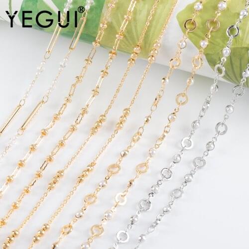 YEGUI C237,diy chain,18k gold plated,copper metal,rhodium plated,plastic pearl,diy bracelet necklace,jewelry making,1m/lot