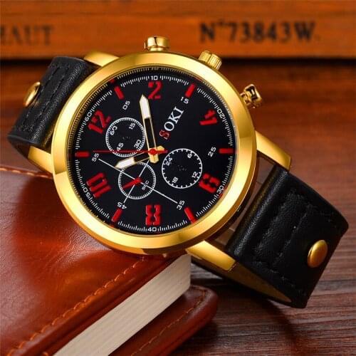 SOKI Men Watches 2021 Luxury Brand Leather Quartz Watch Fashion Sport Mens Wristwatch Reloj Hombre Clock Male Relogio Masculino