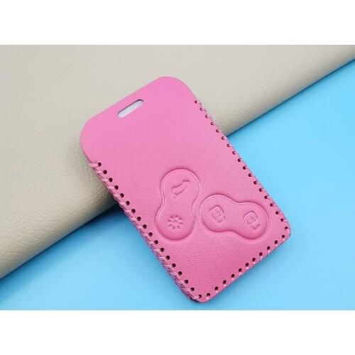 Automotive Key Cover, Pink Leather Protective Case For Renault Clio Logan Megane 2 3 Koleos Scenery Card 4-Button Protect Shell