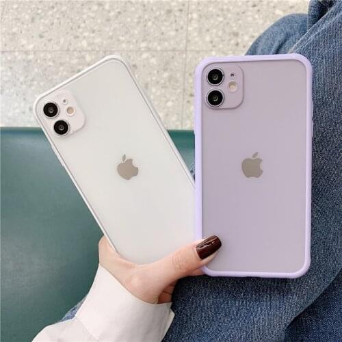 Simple Solid Color Transparent Purple Phone Case for IPhone 12 11 Pro XR XS Max 7 8plus Case Frosted Soft Silicone Anti Falling
