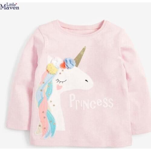 Little Maven 2020 Autumn Girls Brand Clothes Children Long Sleeve Unicorn Applique T Shirt 51788
