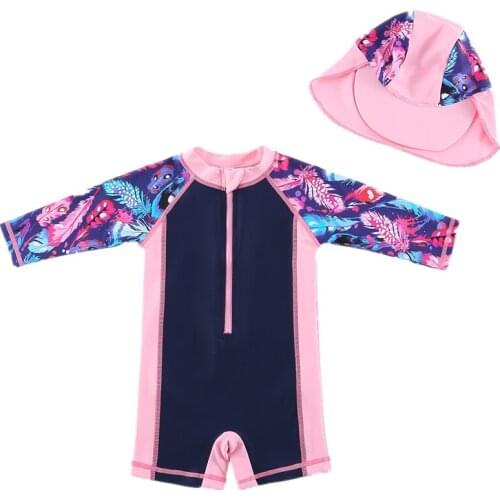 Wishere Baby Girl Swimsuit With Hat Nylon Kids Swimwear Swimming Suit With Hat For Outdoor Sport