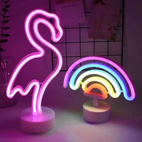Hawaii Party Decor LED Light Tropical Plant Pineaplle Flamingo Rainbow Tabletop Lamp Hawaiian Wedding Birthday Party Decoration