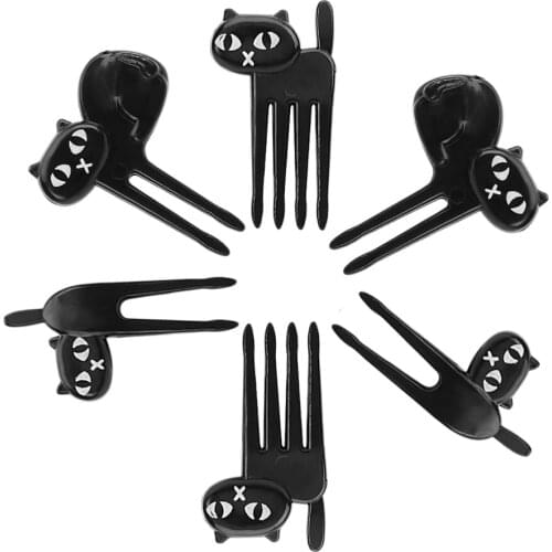 HILIFE Black Cat Fruit Fork Bento Lunches Toothpick Party Decor 6pcs/pack Mini Cartoon Snack Cake Dessert Food Fork