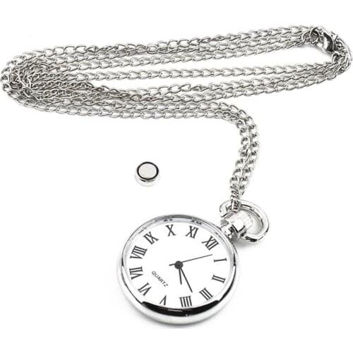 OUTAD Pocket & Fob Watches Vintage Long Link Chain Necklace Silver Round Pendant Antique Style