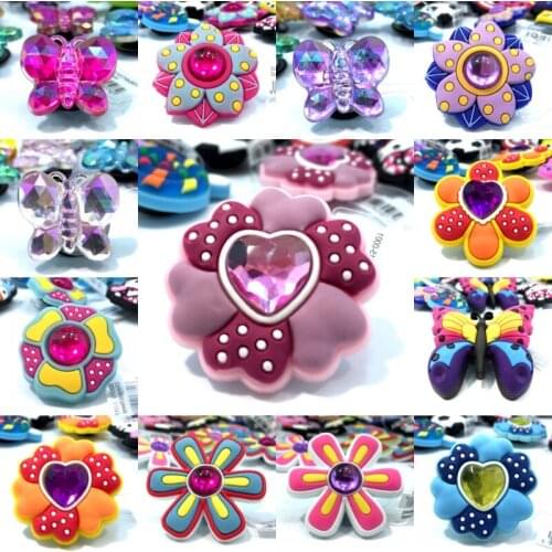 2pcs Lovely Flower Crystal Butterfly High Imitation Shoe Charms Accessories Ornaments Fit Wristbands Bracelets Kid Gift