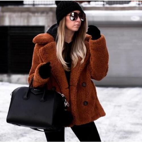 2020 Winter Thick Warm Teddy Coat Woman Lapel Long Sleeve Fluffy Hairy Fake Fur Jackets Female Button Pockets Plus Size Overcoat