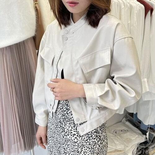 Ladies Leather Jackets Black Slim Moto Biker Jacket Women Long Sleeve Zipper Spring Autumn Outerwear Streetwear Leather Coats