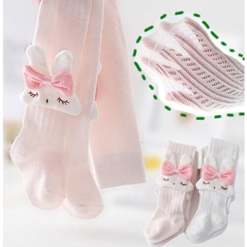 Cute Rabbit Baby Tights Children Summer Mesh Bowknot Stockings Cotton Toddler Girls Pantyhose Kids Infant Knitted Collant Tights