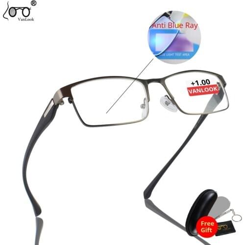 Mens Reading Glasses Anti Blue Ray For Computer Work Metal TR90 Spectacle Frames Fashion Bussin Eyewear +1.00+1.50+2.00+2.50