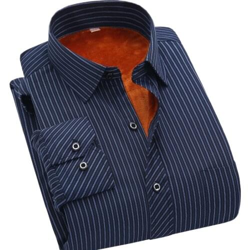Striped Mens Shirts Business Work Casual Long Sleeve Men Shirt Plus Velvet Warm Thick Camisas Oversized Camisas Chemise Homme