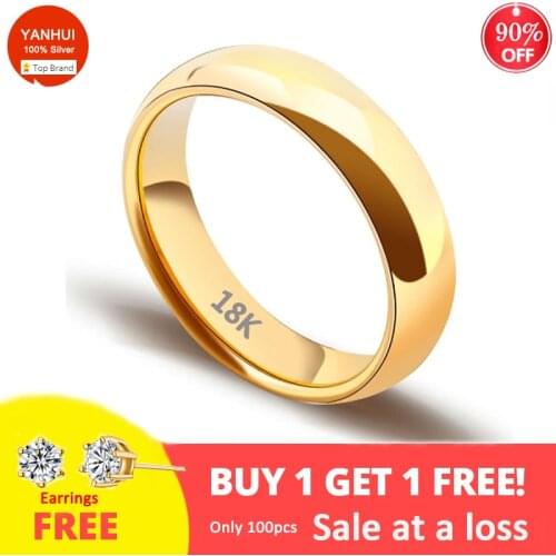 High Quality 4mm Wholesale Simple Ring Fashion 18K Gold Ring Mens and Womens Exclusive Couple Wedding Ring (Free Sent Earring)