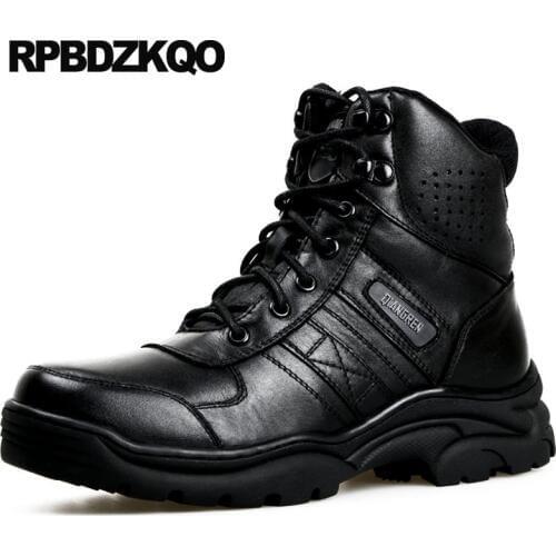 Outdoor Real Fur Boots Lace Up Full Grain Leather Sheepskin Booties Black High Quality Ankle Hiking Shoes Winter Platform Men