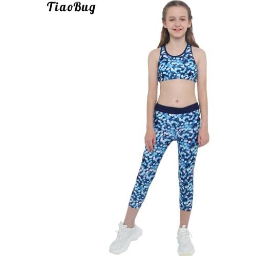 Summer 2Pcs Kids Girls Sport Suit U Neck Sleeveless Racer Back Tank Top Pants Sets Running Gym Yoga Fitness Sportwear Tracksuit