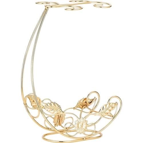 New Table Top Upside Wine Rack and Goblet Rack Can Hold 1 Bottle and 4 Glass Independent Countertop Wine Glass Display Gold