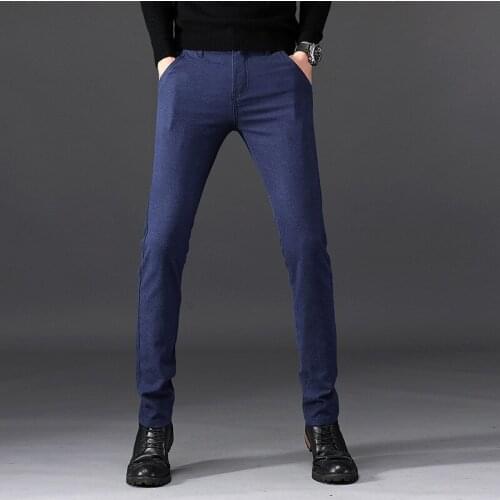 2020 New Mens Slim Casual Pants Fashion Business Stretch Trousers Male Brand Plaid Pant Black Blue gray