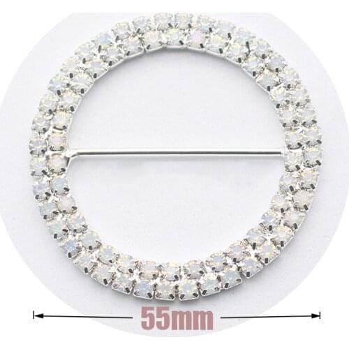 NEW 5Pcs Egg White color 55mm Double Row Round Rhinestone Buckles Crystal Decor Wedding Fit Ribbon For Shoe Belt Clothin Fitting