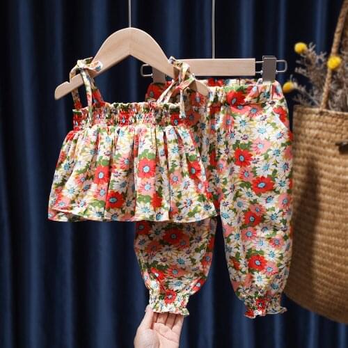 New Infant Kids Baby Girl Clothes Set Cute Floral Dot Print Tops T-shirts and Trousers Long Pants Children Outfits For Summer