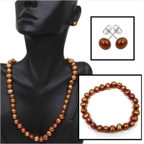 New Arrival Unique Pearl Jewelry Set S925 Sterling Silver Chocolate Freshwater Pearl Necklace Bracelet Earrings Fine Women Gift