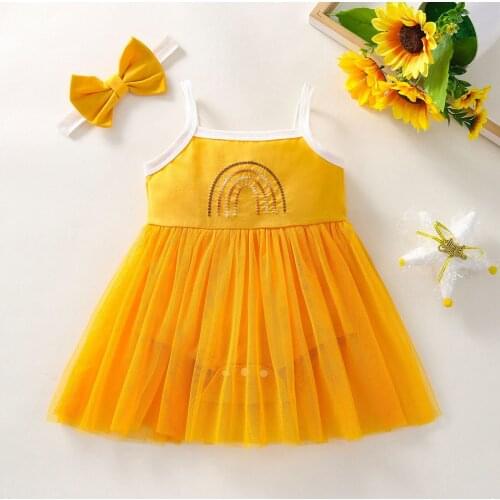 Newborn Baby Girls Strap Rainbow Suspender Romper Splice Gauze Dress Bodysuit Summer Newborn Baby Girl Clothes Dress