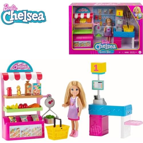 Original Barbie Chelsea Can Be Snack Stand Playset, Blonde Doll 15+ Pieces, Barbie Doll Collector Girls Kids for Gift Toy GTN67