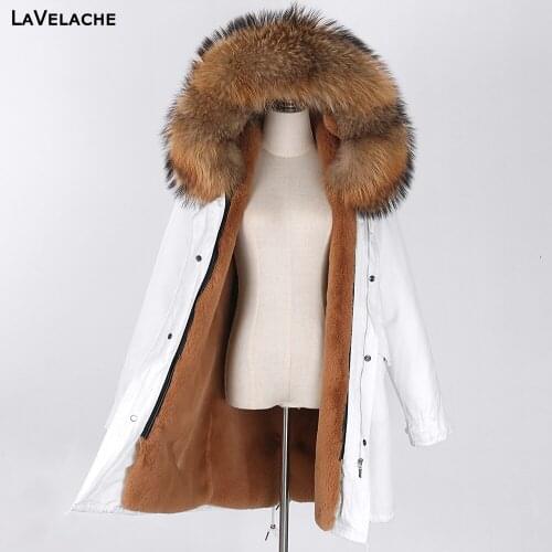 LaVelache 2021 New Real Fur Coat Long Winter Jacket Women White Parka Waterproof Plus Size Real Fox Fur Parkas Detachable