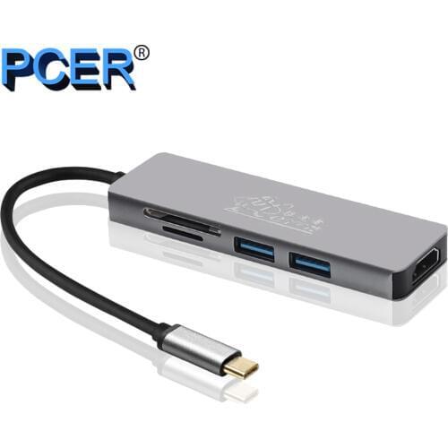 PCER USB-C HUB Type C HUB To USB 3.0 type c to HDMI Adapter SD/TF Card Reader HUB type-c converter 5 in 1 Thunderbolt 3